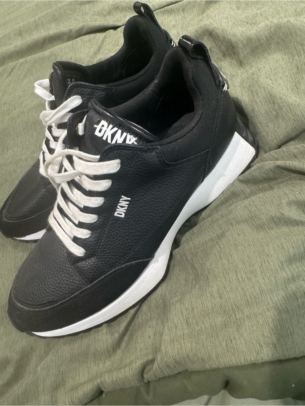 DKNY Black and White Leather-Textured Men’s Sneaker